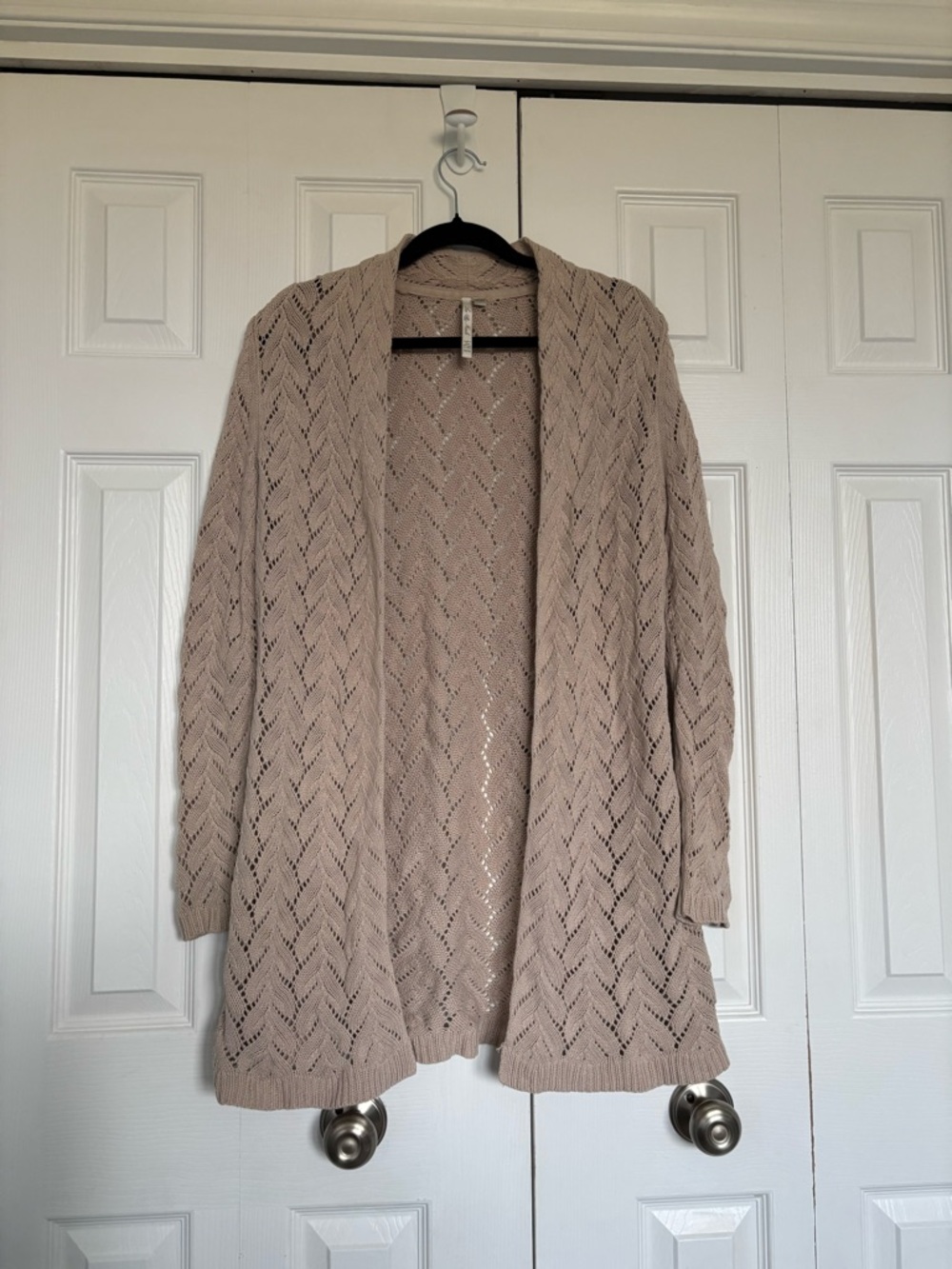 Leo & Nicole Taupe Open-Front Knit Cardigan